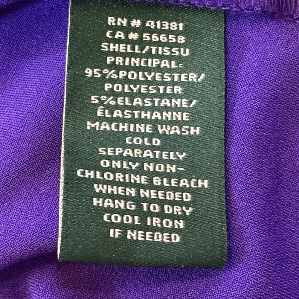 Lauren‎ Ralph Lauren Faux Wrap Dress Womens Sz 16 Purple V-Neck Cap Sleeve Lined
